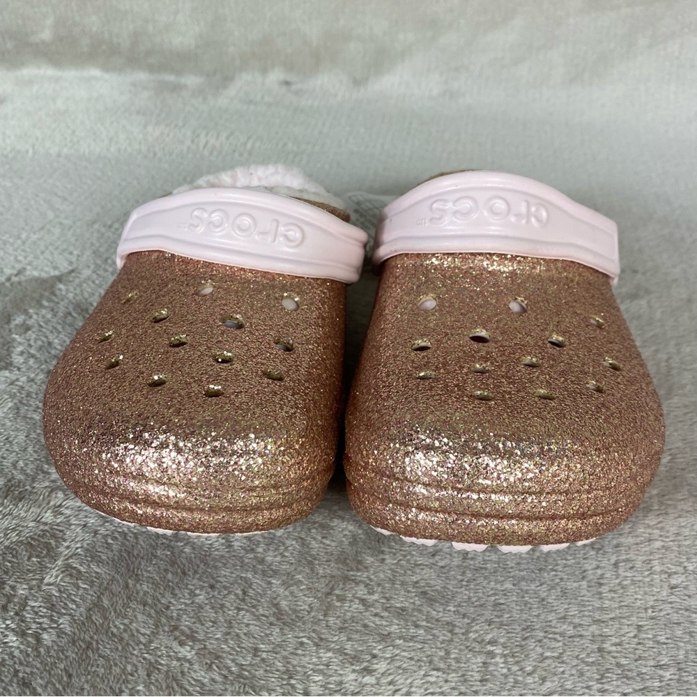 CROCS Classic Glitter Girls Kids Clogs Sandals Size 3 Pink Gold Slip On Shoe NEW - Picture 5 of 11